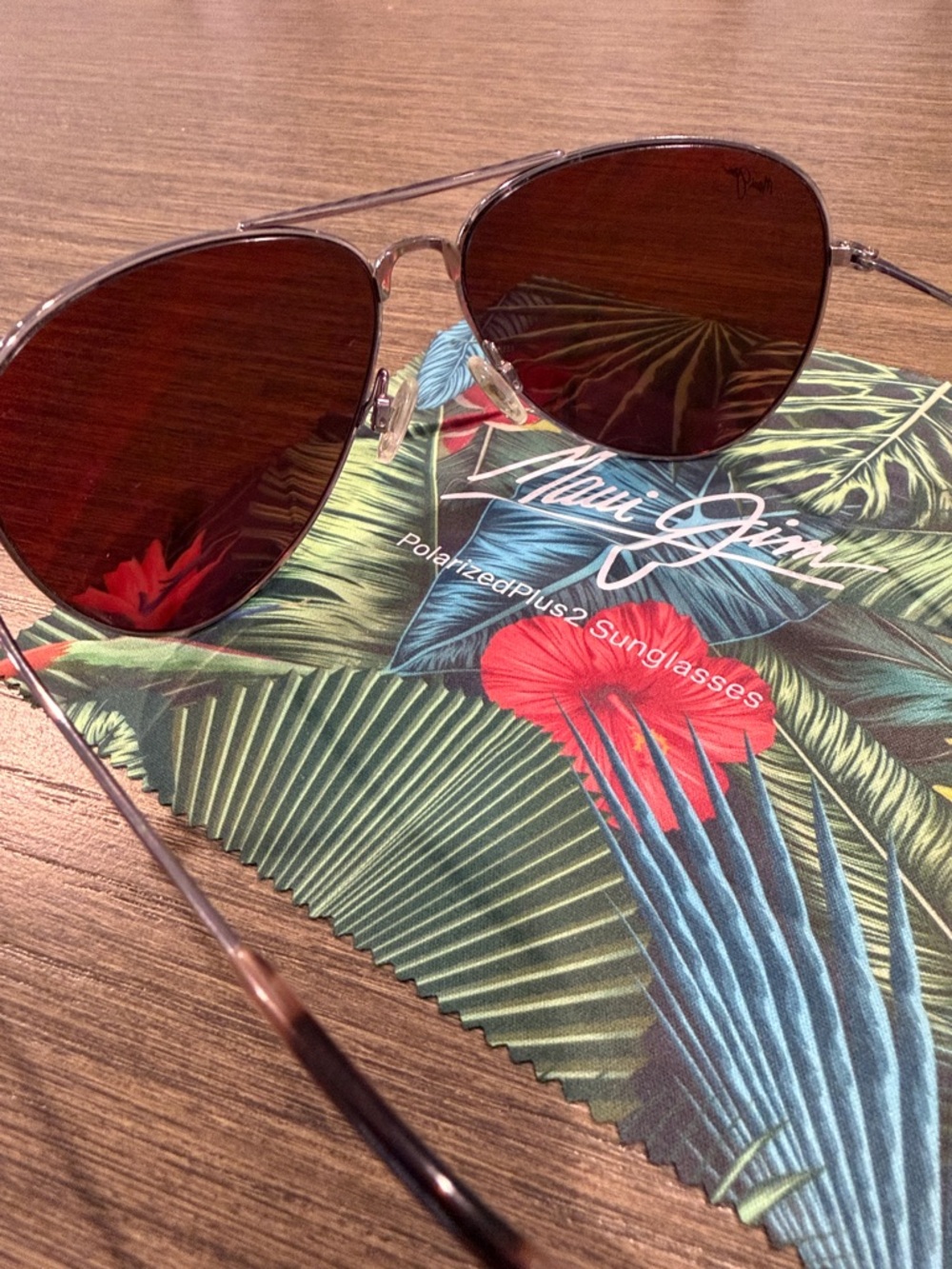 Maui Jim Aviator Sunglasses - Silver Frame with Pink Mirrored Lenses - Picture 4 of 5